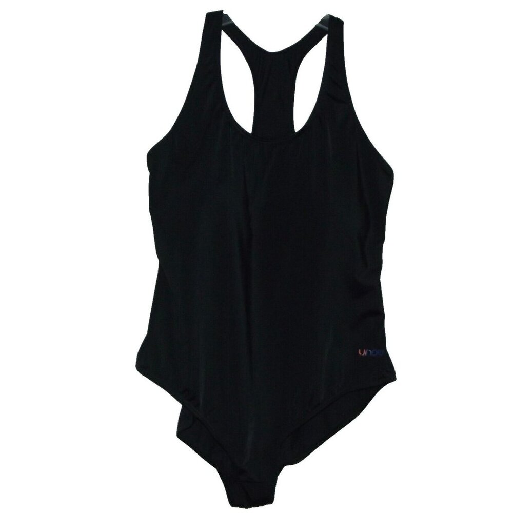 UNOW Swimsuit Womens Size L-XL Black racerback One piece Swim Suit Polyamide